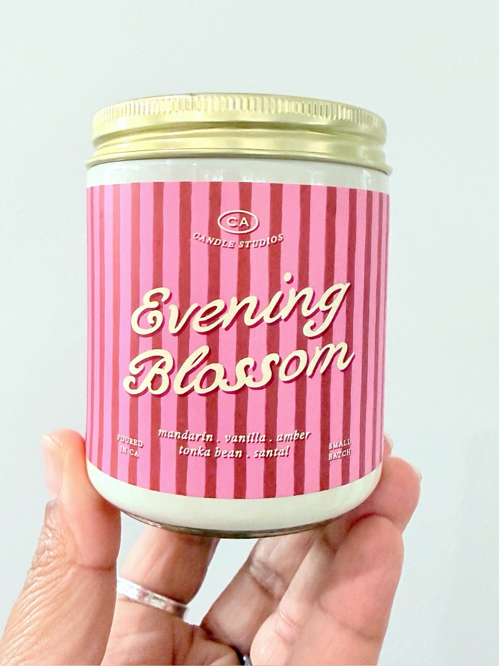 Leoben Company Evening Blossom Luxury Scented Candle - Pink and White Stripe